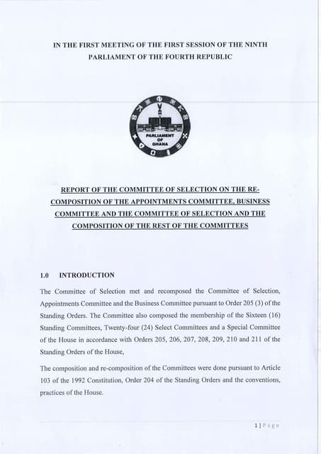 All of the Ninth Parliament Committees in Ghana