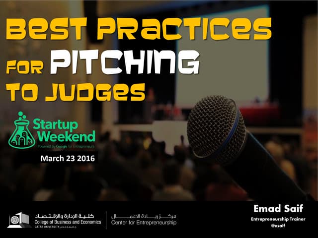 Best Practices for Pitching to Judges -  Startup Weekend Doha 2016