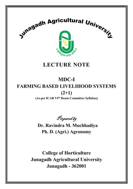 Farming Based Livelihood Systems (2+1) Theory Note