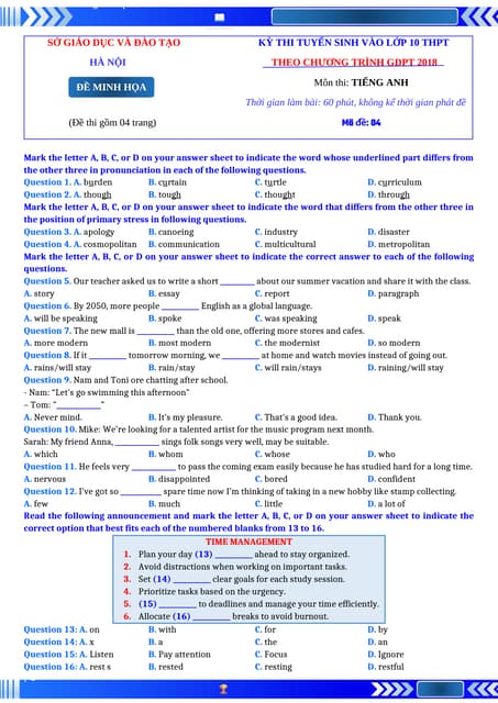 ĐỀ THI THỬ TIẾNG ANH VÀO 10 NĂM 2025 NHIỀU ĐỀ