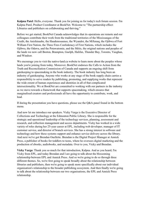 Transcript: The partnership effect: Libraries and publishers on collaborating and thriving - Tech Forum 2025